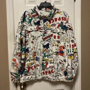 XL Multicolored Space Drawing Jean Jacket